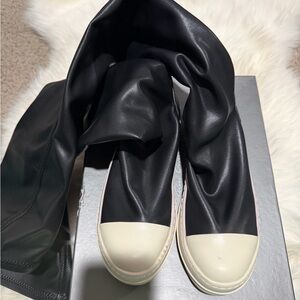 Elegant Black and Cream Over the Knee Boots